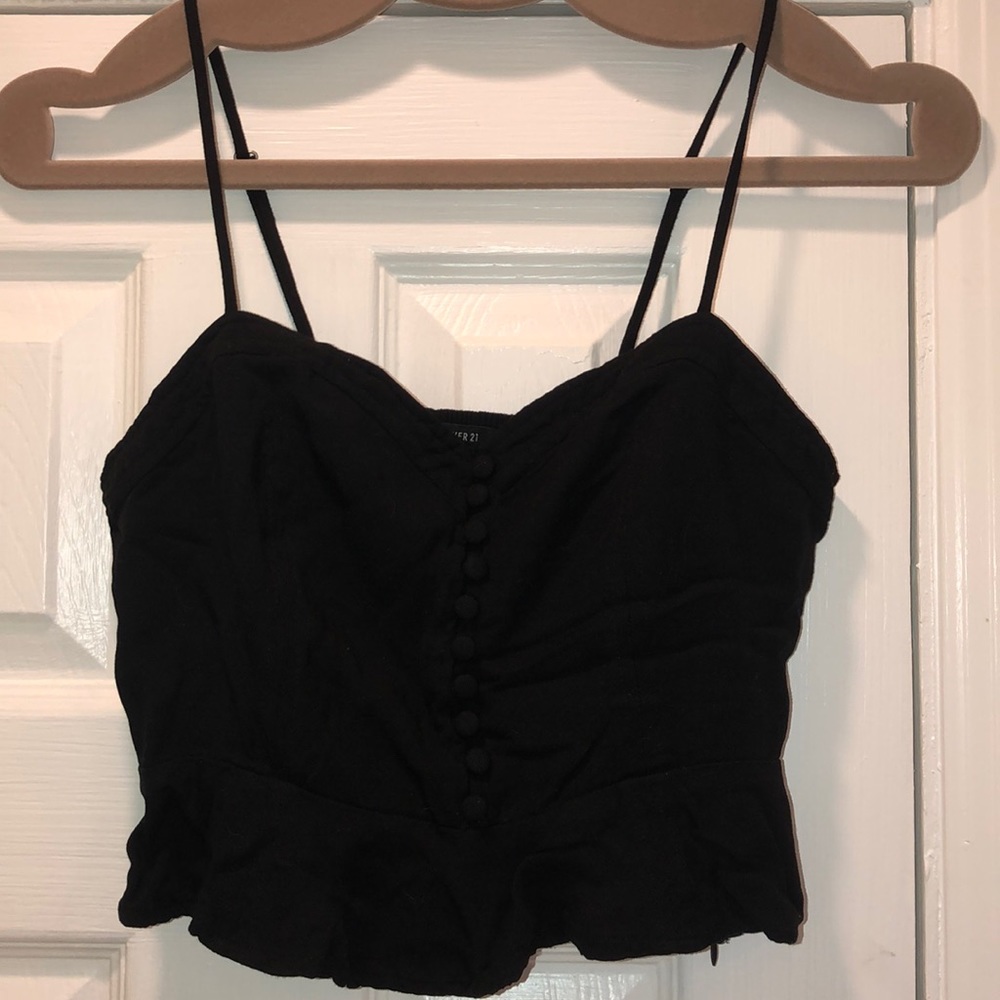 Black crop top with buttons and little ruffle